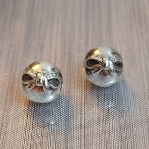 TWO Pandora Dainty Bow Clip Silver Charm 791777CZ